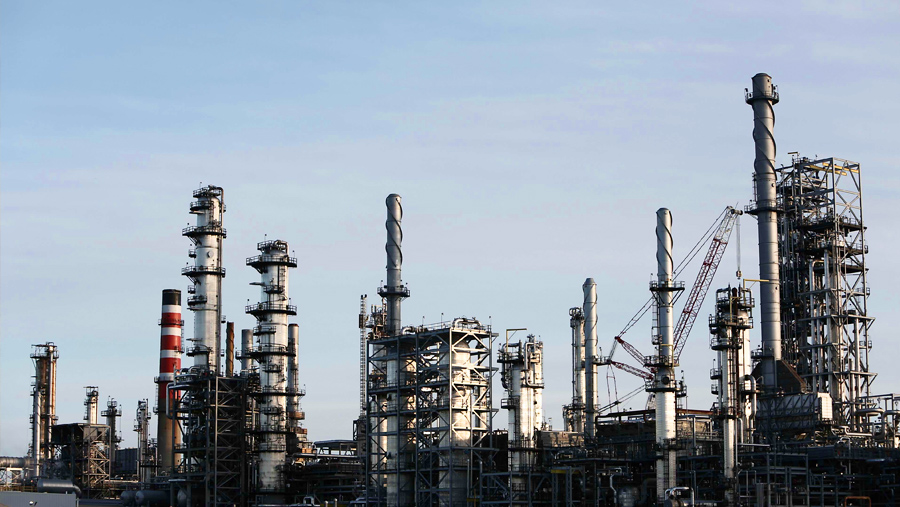 A panoramic shot of a oil refinery